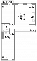 3-комнатная квартира 56.34 м2 ЖК «НИКС Лайн на Блюхера»
