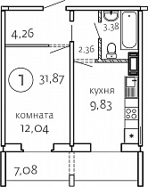 1-комнатная квартира 31.87 м2 ЖК «Хорошее решение»
