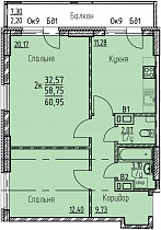 2-комнатная квартира 60.95 м2 ЖК «Видный»