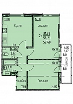 2-комнатная квартира 59.68 м2 ЖК «Видный»