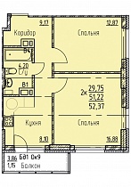 2-комнатная квартира 52.37 м2 ЖК «Видный»