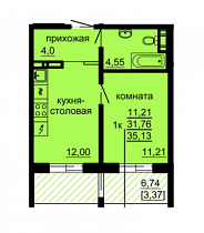 1-комнатная квартира 35,13 м2 ЖК «Восход-2»