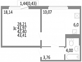 2-комнатная квартира 41.97 м2 ЖК «НИКС Лайн на Блюхера»