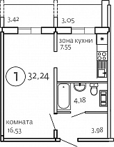 1-комнатная квартира 32.24 м2 ЖК «Хорошее решение»