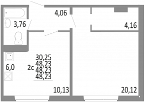 2-комнатная квартира 48.23 м2 ЖК «НИКС Лайн на Блюхера»