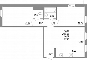 3-комнатная квартира 56.39 м2 ЖК «НИКС Лайн на Блюхера»