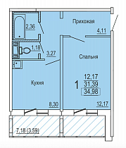 1-комнатная квартира 34,9 м2 ЖК «Территория»