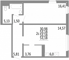 2-комнатная квартира 53.18 м2 ЖК «НИКС Лайн на Блюхера»